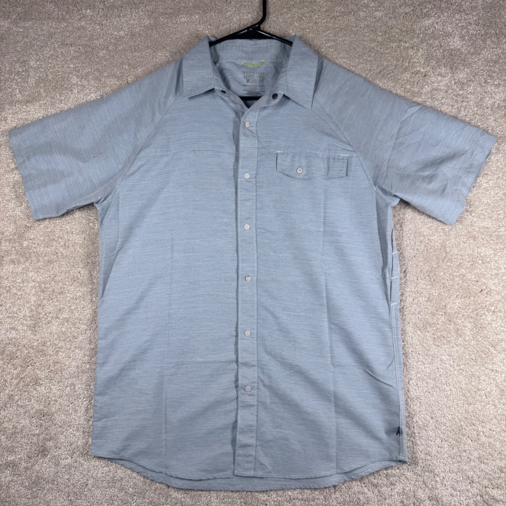 Mountain Hardwear Mens Small Short Sleeve Button Down‎ Shirt Blue Textured Grid